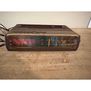International Model 398 Vintage AM FM Clock Radio with Telephone Brown Retro